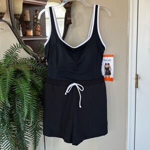 Brand New Penbrooke Black & White Pickleball Swimsuit Sport Romper Tummy Control